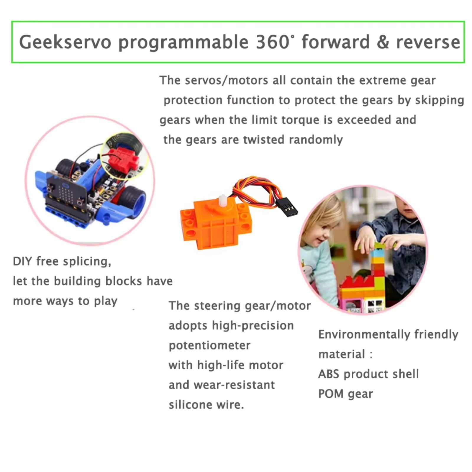 Microbit Robot - Geekservo 360度連続回転サーボモーター4個。ブロックやMicro:bit、ロボット、スマートカーなどに互換性があります。