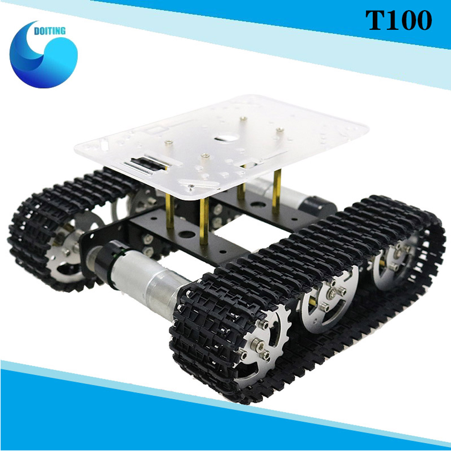 Tracked Robot Chassis - RC メタルロボットタンクカーシャーシミニ T100 クローラーキャタピラ追跡車両 Arduino 用プラスチックトラック付き